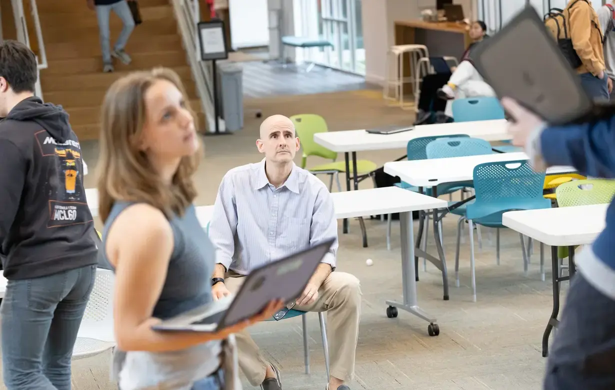 Student and teacher in classroom