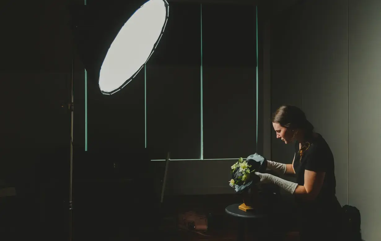 Student in photography studio