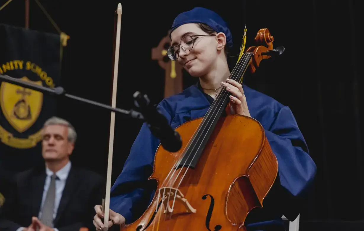 Student playing the cello